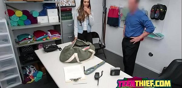  Skinny teen thief with small tits is getting fucked by a horny big cock officer.